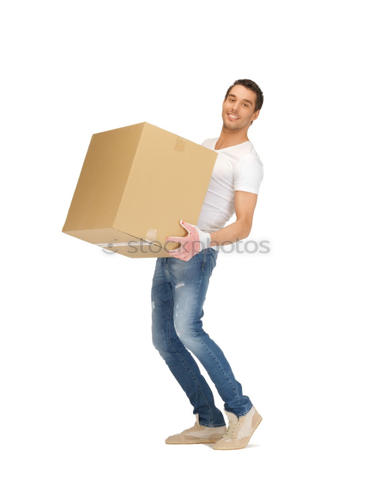 Image, Stock Photo Woman carrying moving boxes