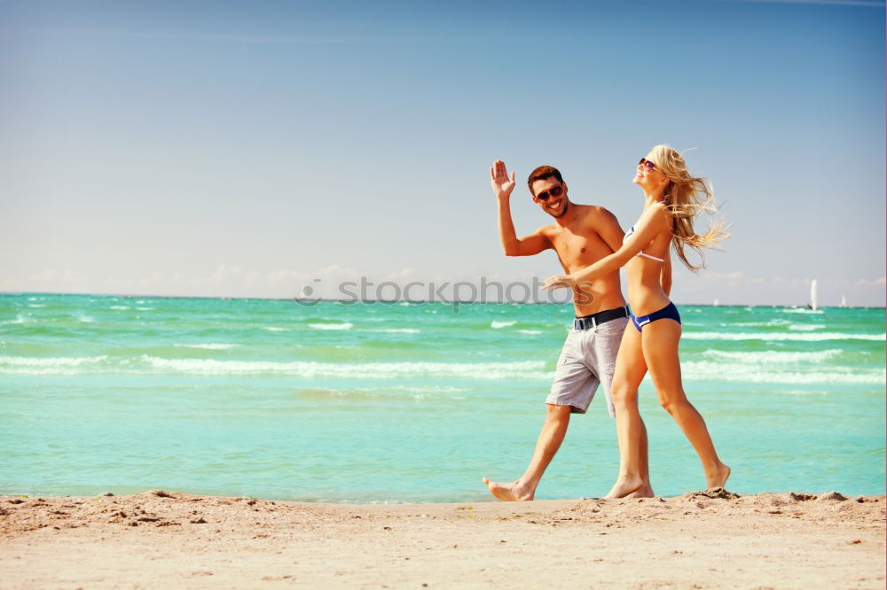 Similar – Image, Stock Photo Embracing loving couple on beach