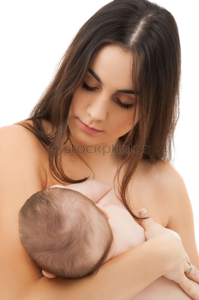 Similar – Image, Stock Photo Happy new mother is holding newborn baby in arms.