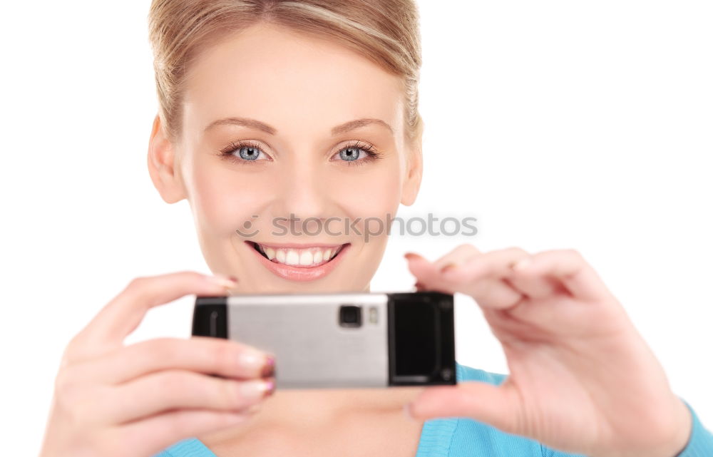 Similar – Image, Stock Photo Teen holds cell phone in front of mouth with picture of his mouth