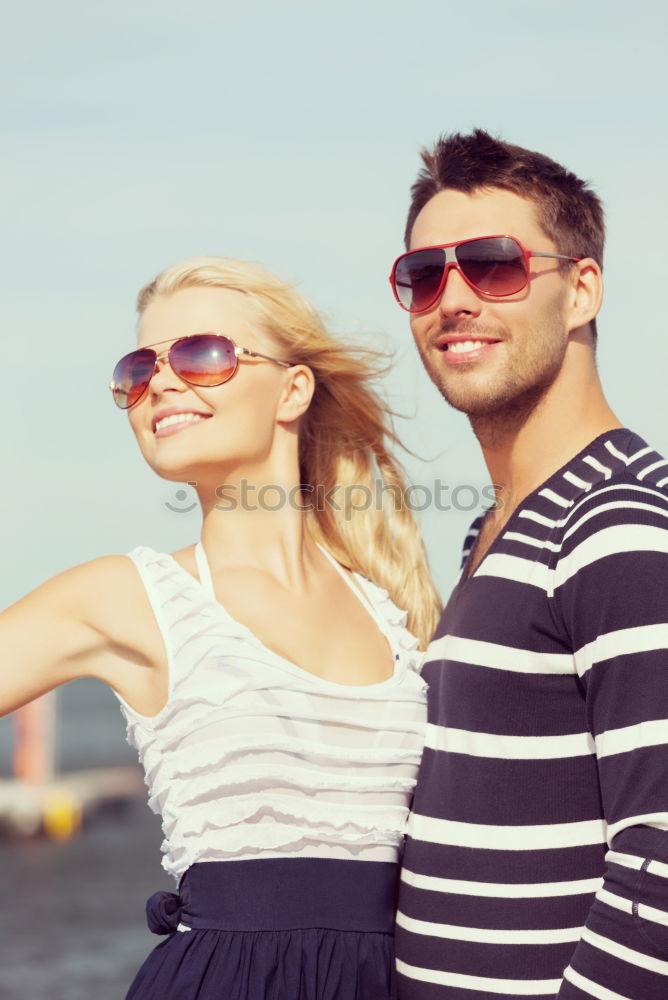 Similar – Image, Stock Photo Happy caucasian couple with longboard smiling