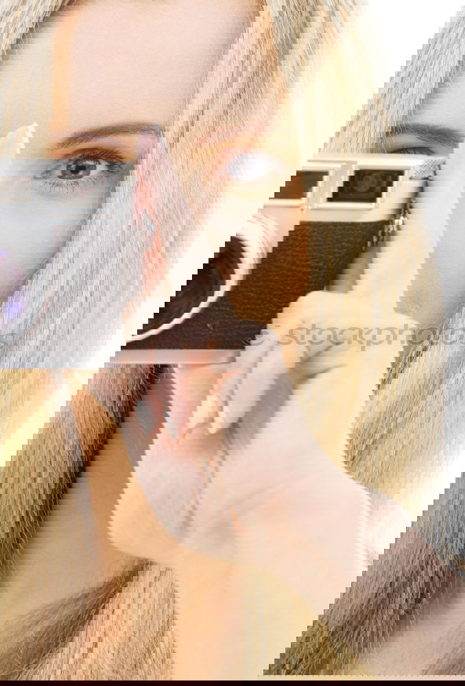 Similar – Image, Stock Photo Young blonde girl with instant camera