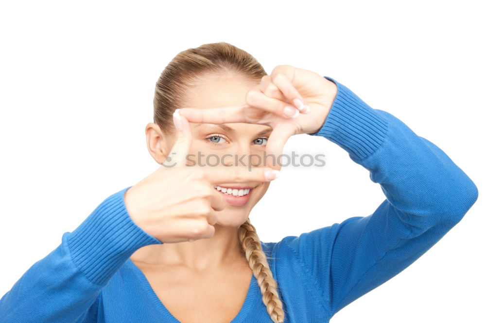 Similar – Cheerful woman in yellow jacket