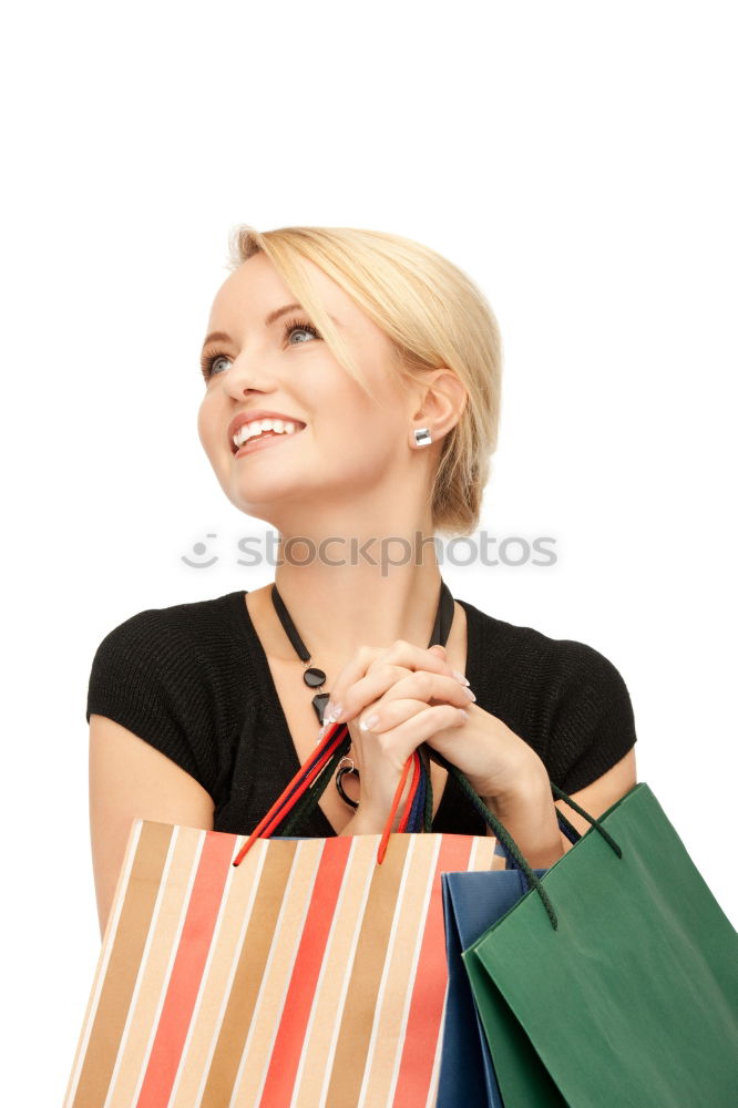 Similar – Image, Stock Photo Happy autumn or winter girl with wool cap shopping