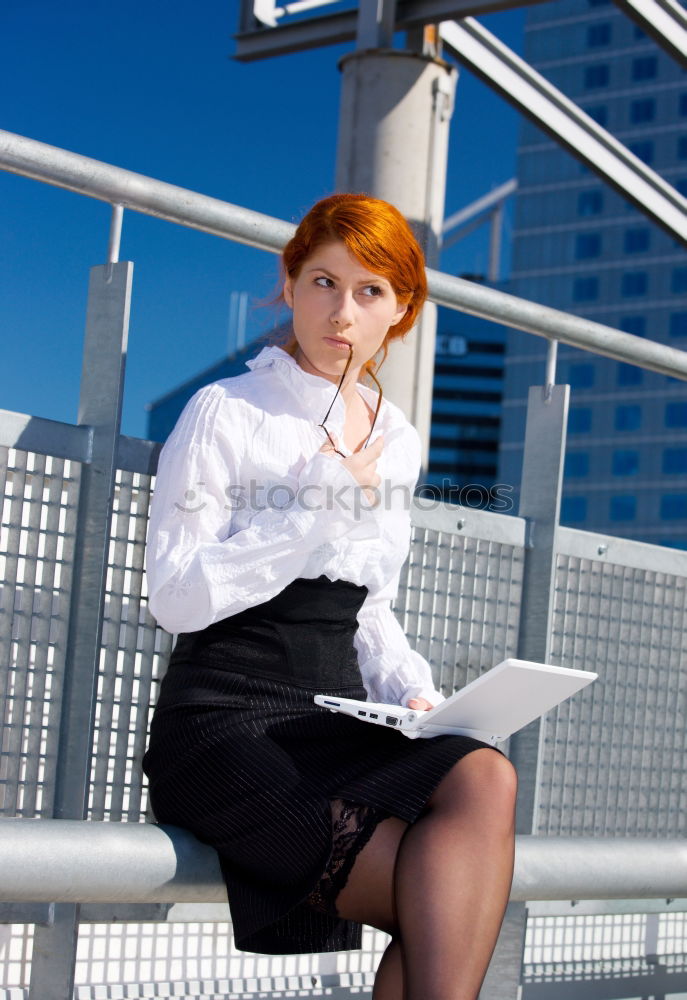 Similar – Redhead business woman with her blank calling card