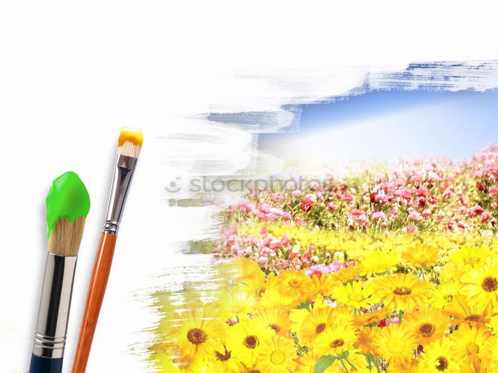 Similar – Garden tools with flower parts on empty notebook .