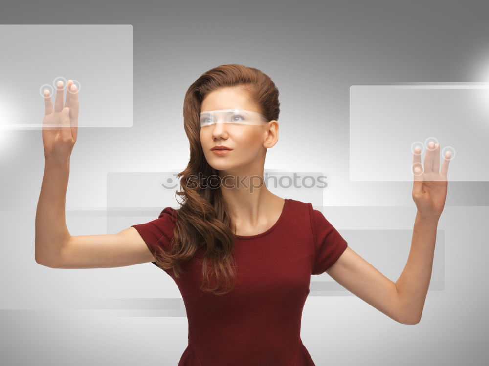 Similar – Image, Stock Photo Woman experiencing virtual reality in home