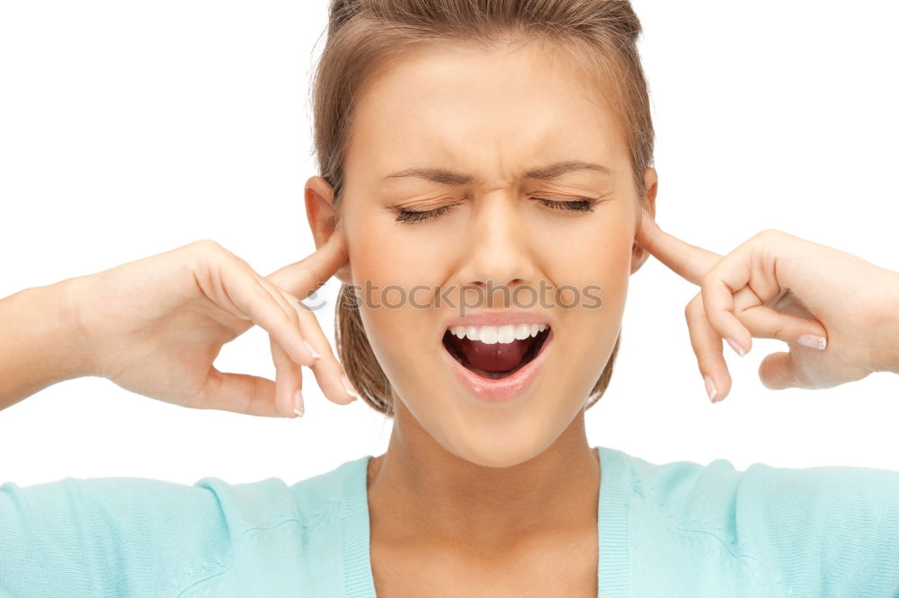 Similar – portrait of a Screaming little boy covering ears with hands