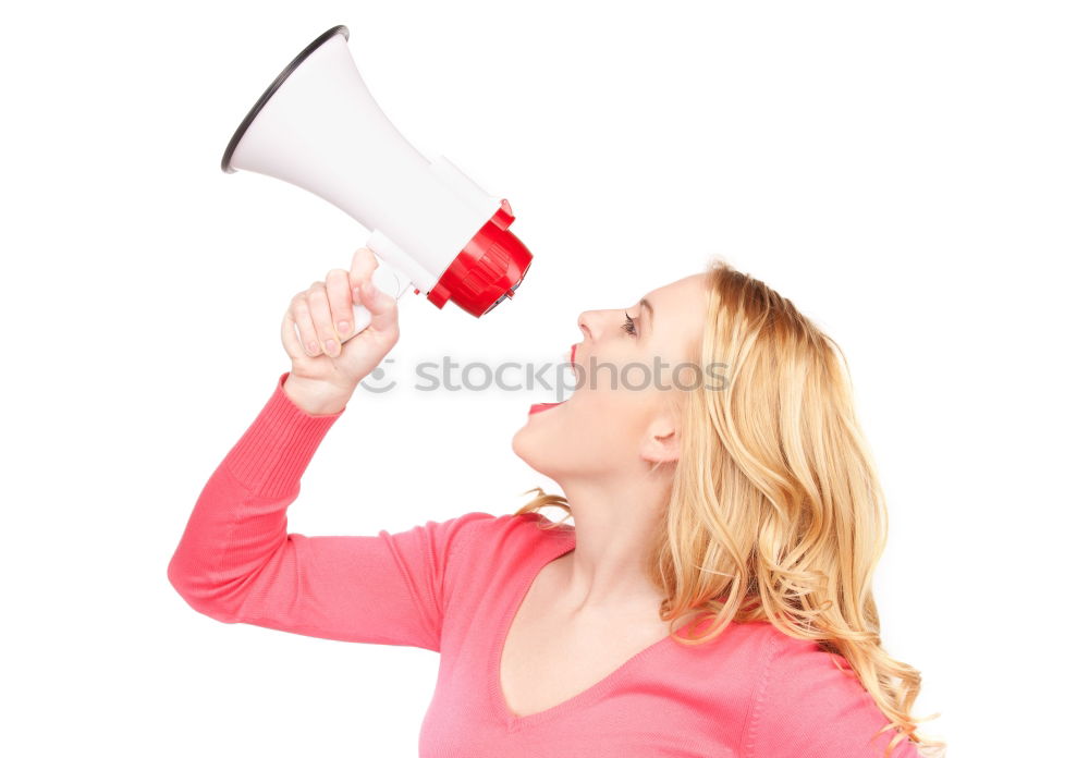 Similar – Image, Stock Photo Woman in warning vest making announcement with megaphone