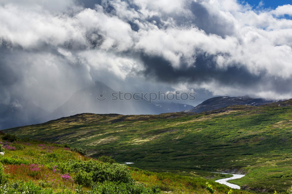 Similar – Image, Stock Photo Rainbow after rain. Spring rain and storm in mountains