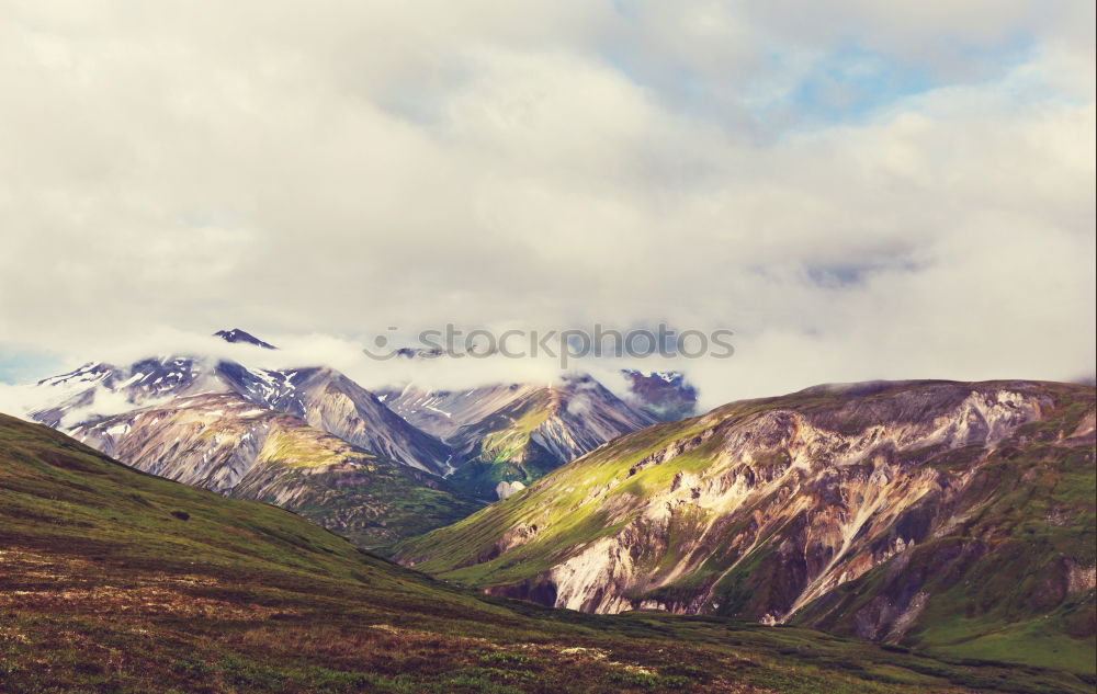 Similar – Image, Stock Photo autumn panorama in mountain hills. Village in October valley