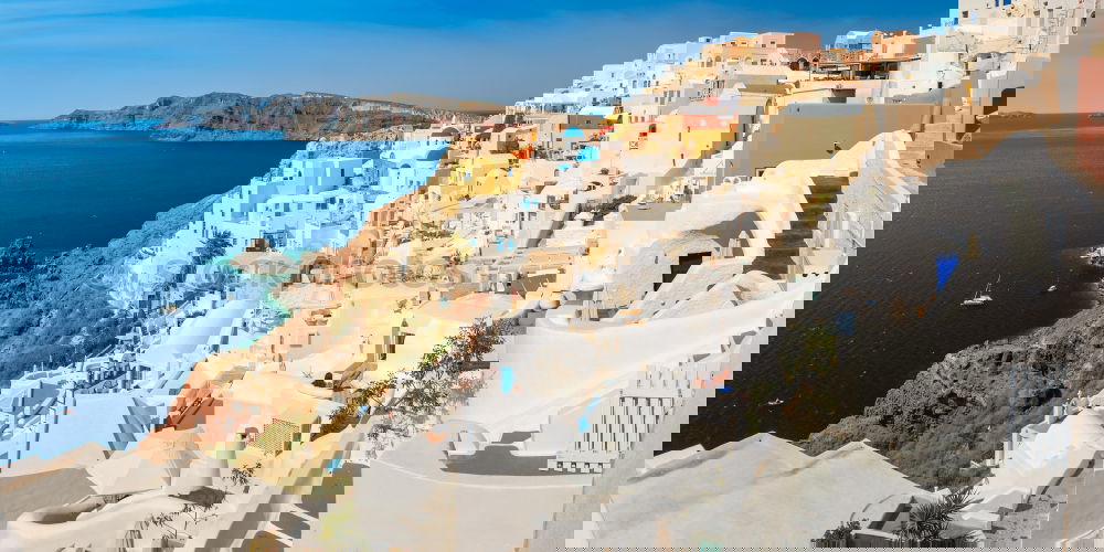 Similar – Image, Stock Photo View over the Greek island of Santorini with many houses and blue domed roofs