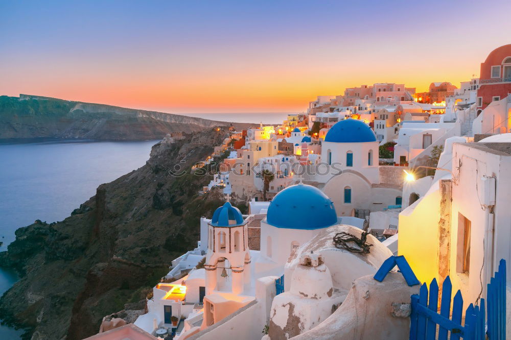 Similar – Image, Stock Photo View over the Greek island of Santorini with many houses and blue domed roofs