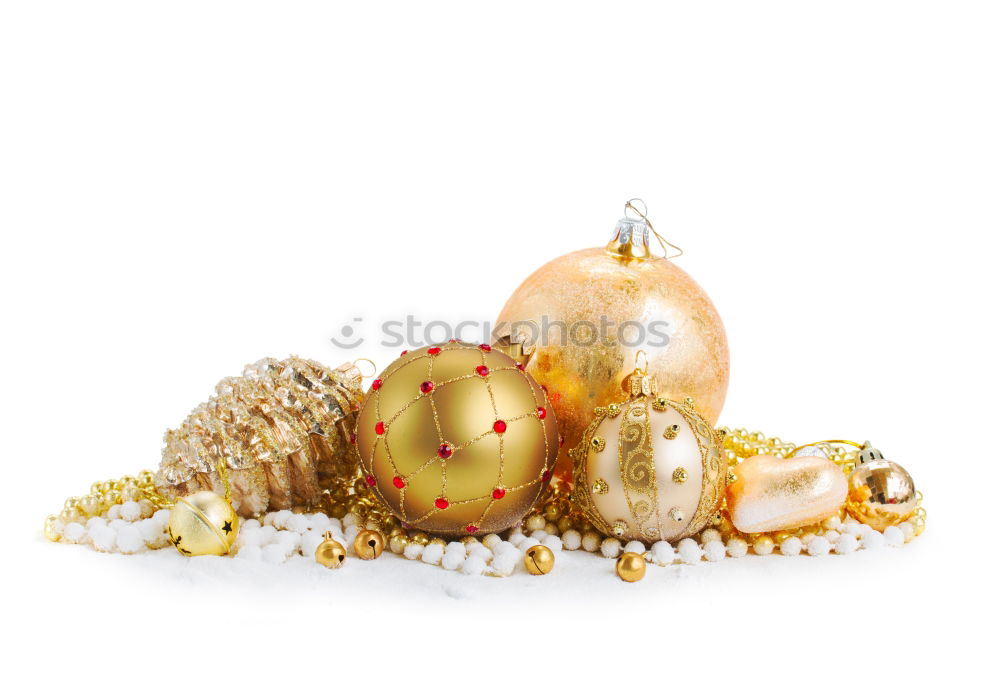 Image, Stock Photo Three Christmas tree balls with golden stars