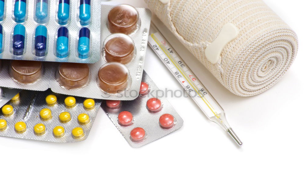 Similar – blank clipboard, medicine bottles, stethoscope, pills