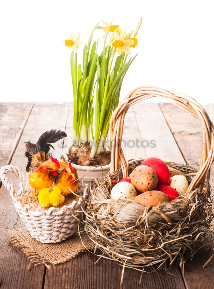 Image, Stock Photo Easter greeting card and nest with eggs