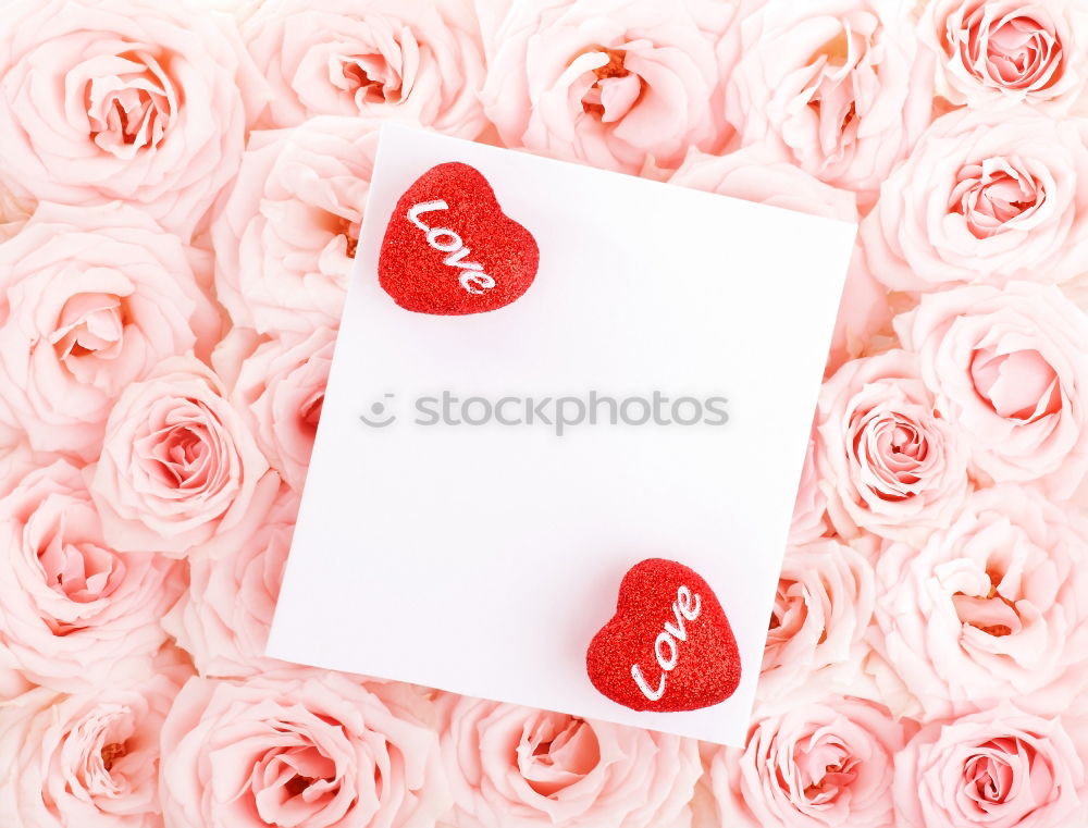 Similar – Table with cup of coffee, gift and pink tulips