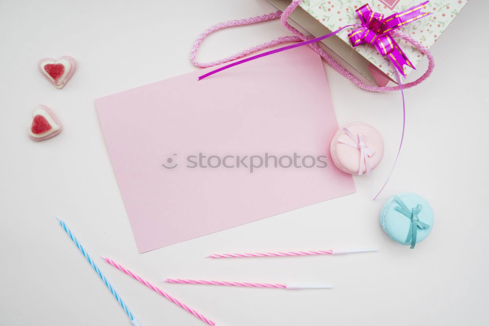 Similar – Greeting card mock up with flowers, ribbons and heart