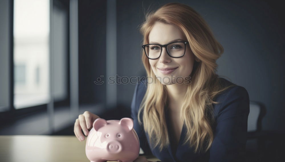 Similar – Image, Stock Photo Black woman with saving piggy bank