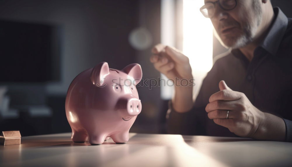 Similar – Image, Stock Photo Unhappy man angry at his piggy bank