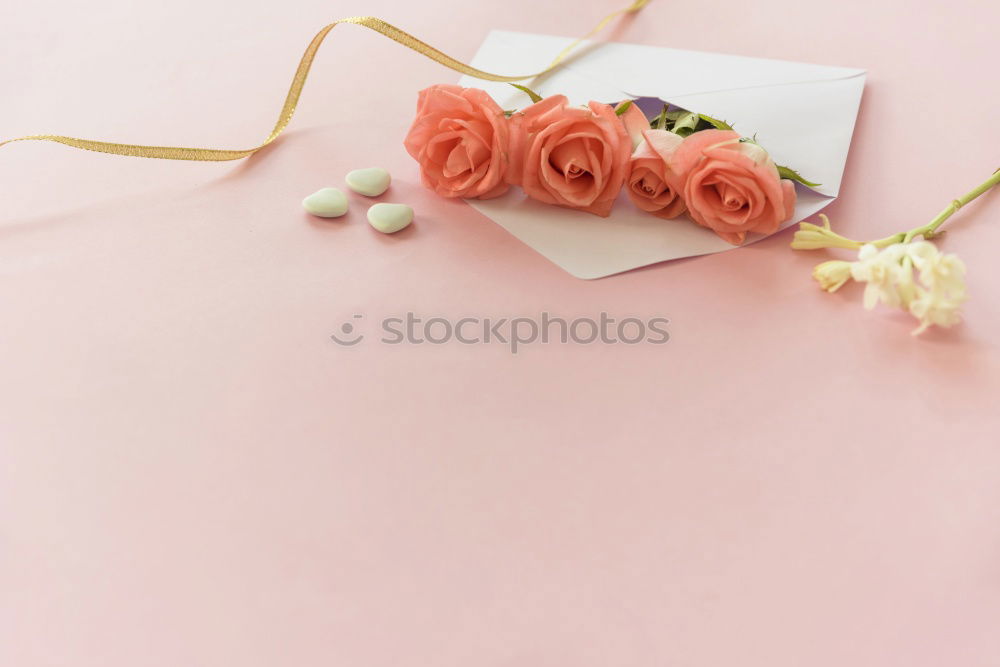 Similar – Greeting card mock up with flowers, ribbons and heart