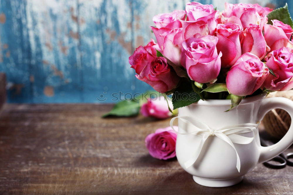 Similar – Image, Stock Photo bouquet of irises and a cup of coffee