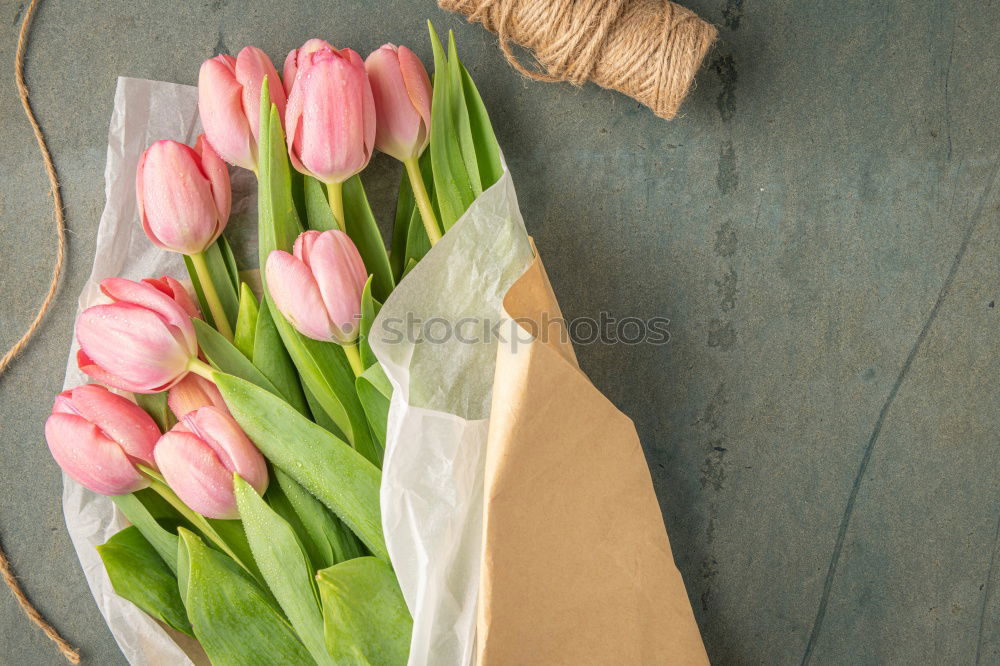 Similar – Bouquet of mixed flowers and a message card