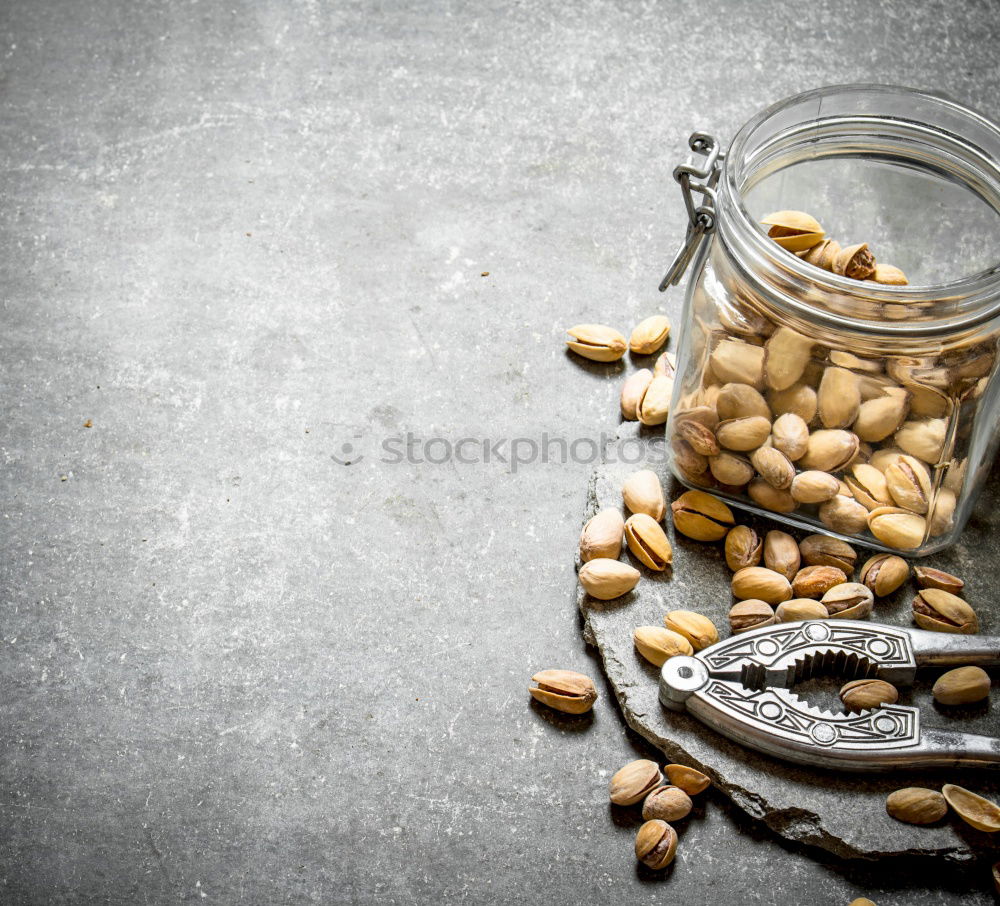 Soy beans in a sack on wooden table