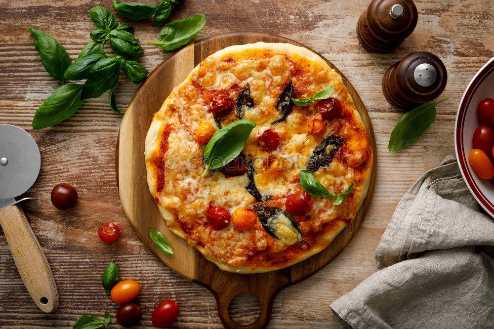 Similar – Image, Stock Photo Flammkuchen with vegetables and green salad