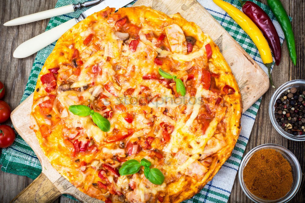 Similar – Image, Stock Photo Flammkuchen with vegetables and green salad