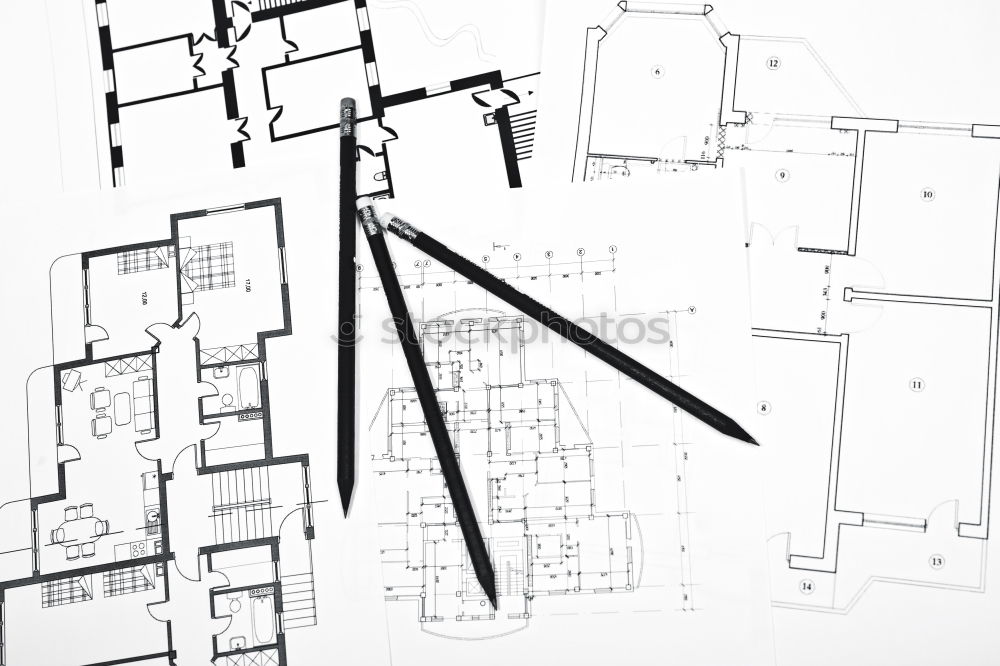 Similar – Image, Stock Photo Architectural drawing as a sketch for a preliminary design in ink on paper