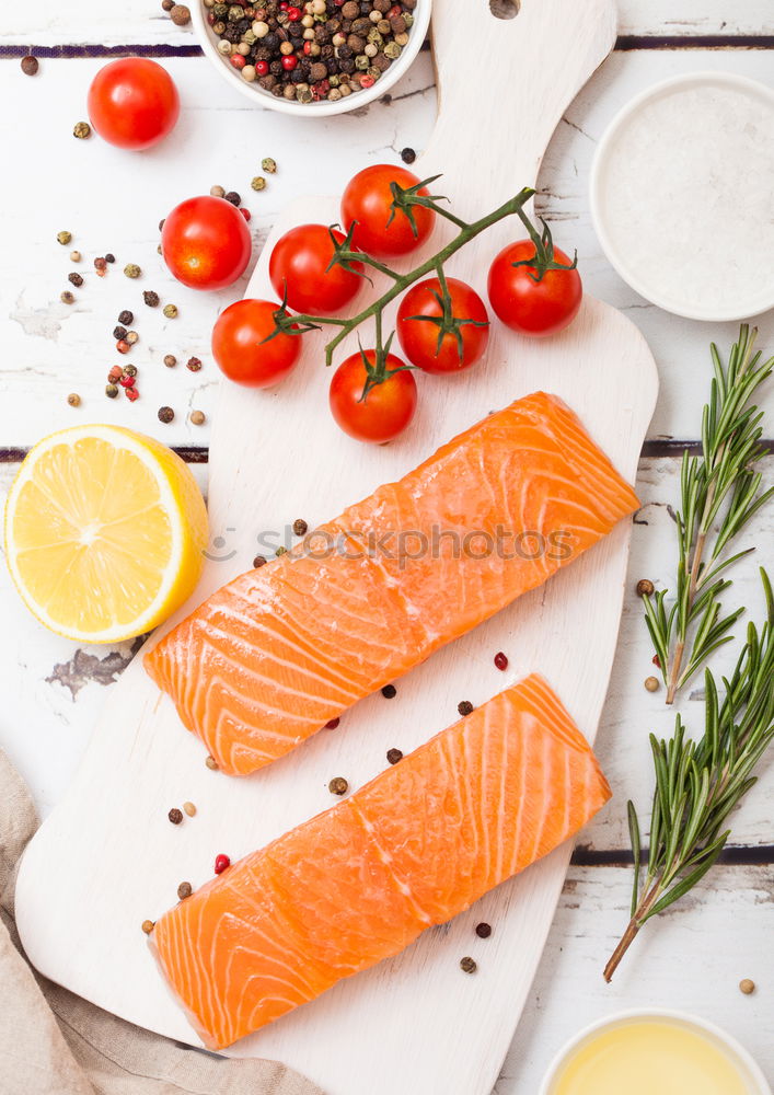Similar – Image, Stock Photo Raw salmon with lemon and spices