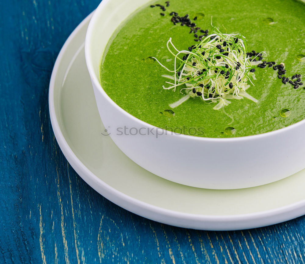 Similar – Image, Stock Photo Broccoli cream soup with roasted brown bread