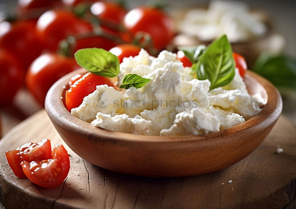 Similar – Italian cheese burrata, tomatoes, basil and bread