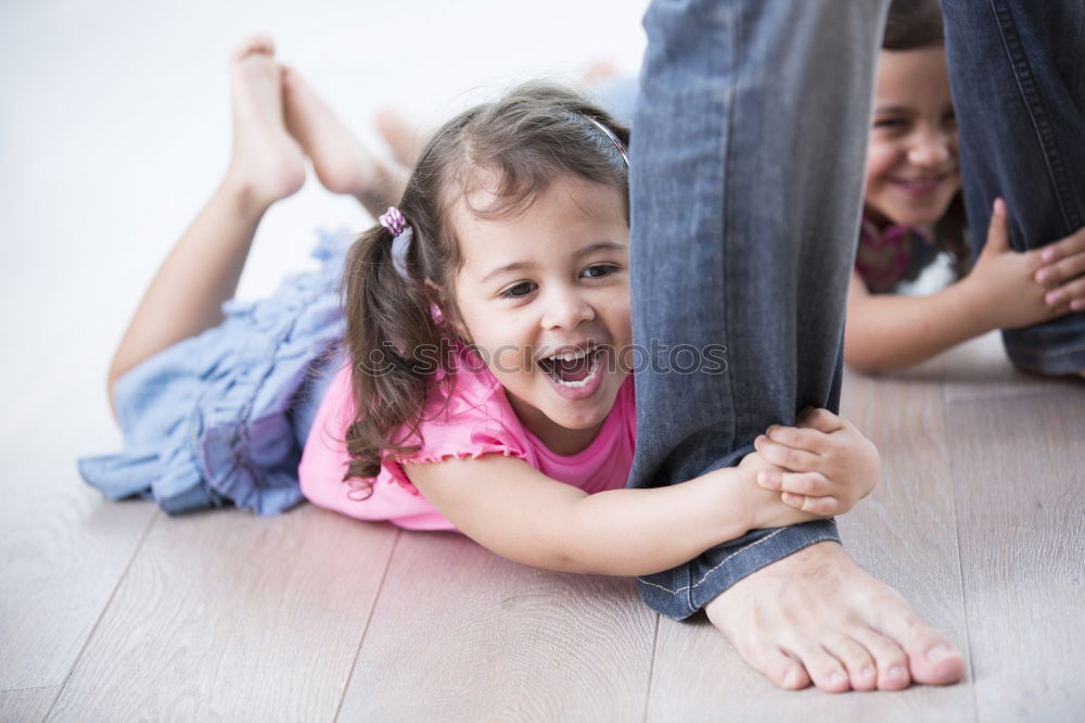 Similar – Portrait of two happy children sitting on the stairs