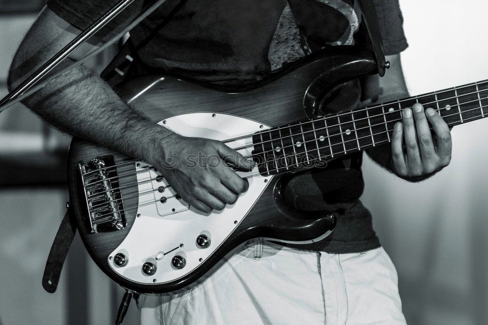 Image, Stock Photo outdoor photo session with a bass player and his instruments