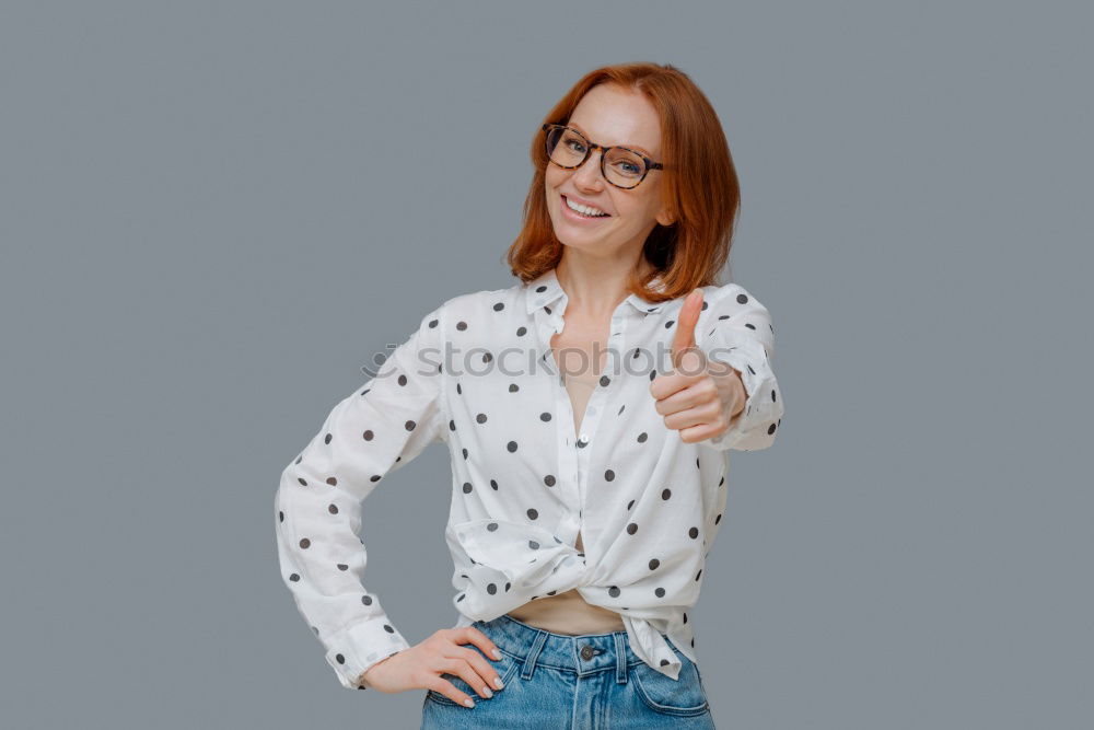 Similar – Image, Stock Photo Portrait of young redhead model wearing glasses