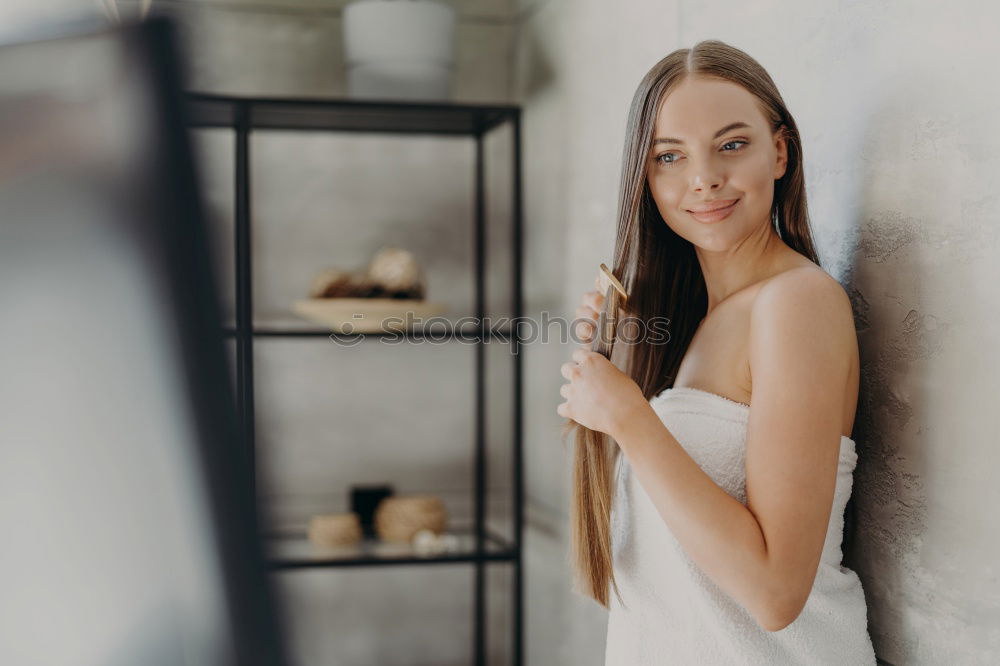 Similar – Image, Stock Photo Smiling young woman sitting at table in cafe