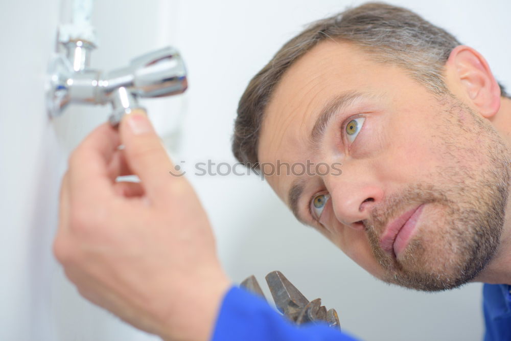 Similar – Image, Stock Photo Man rinsing his toothbrush under running water