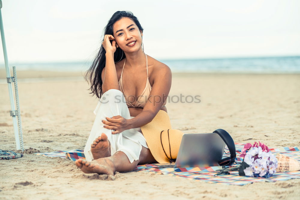 Similar – caucasian mother and son having fun at the beach