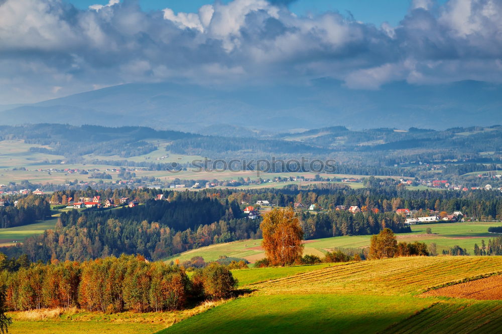 Similar – Image, Stock Photo Poland autumn hills. Sunny October day in mountain village