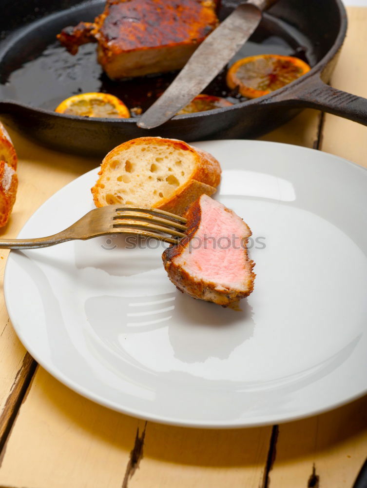 Similar – Image, Stock Photo Hip steak , medium fried with salsa sauce