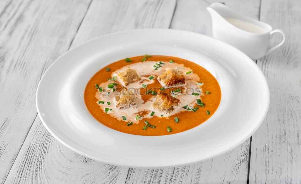 Similar – Image, Stock Photo Pumpkin soup on the plate