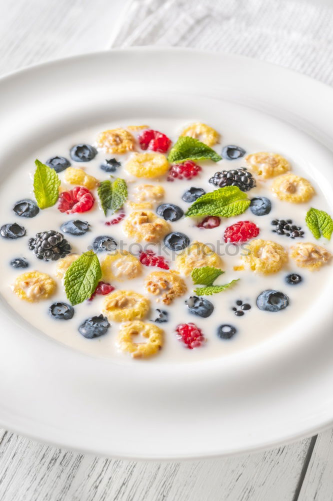 Similar – Image, Stock Photo Oatmeal, mint and berries