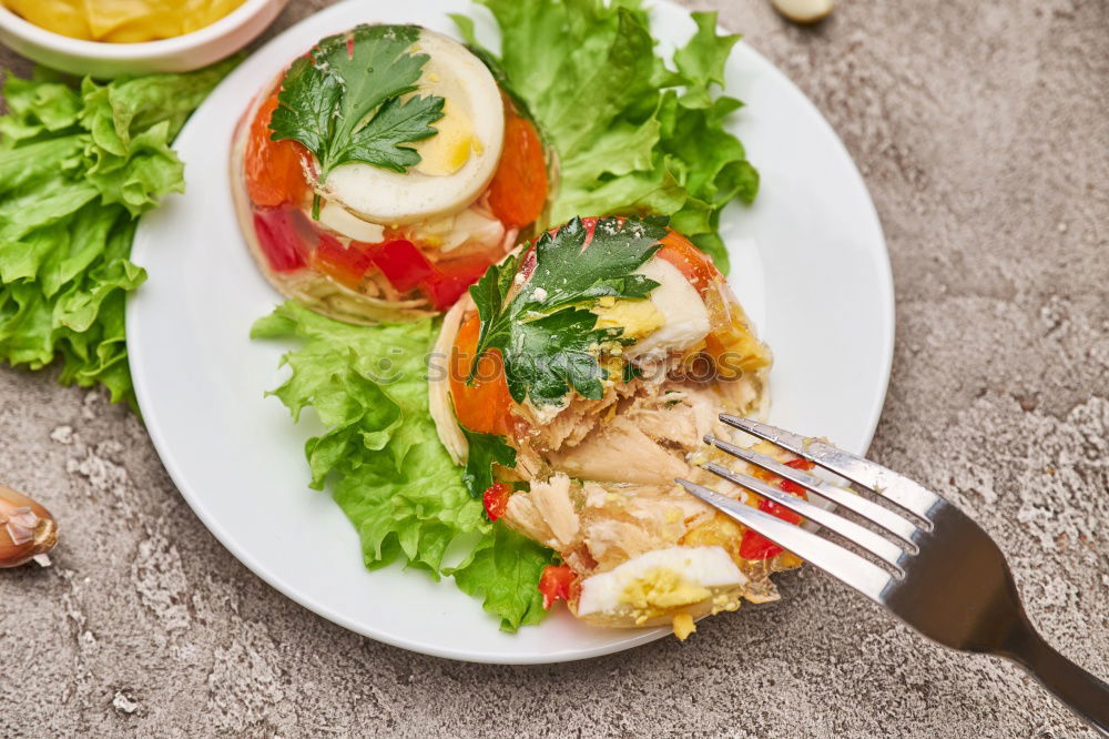 Similar – Image, Stock Photo Chicken salad with green mixed salad leaves