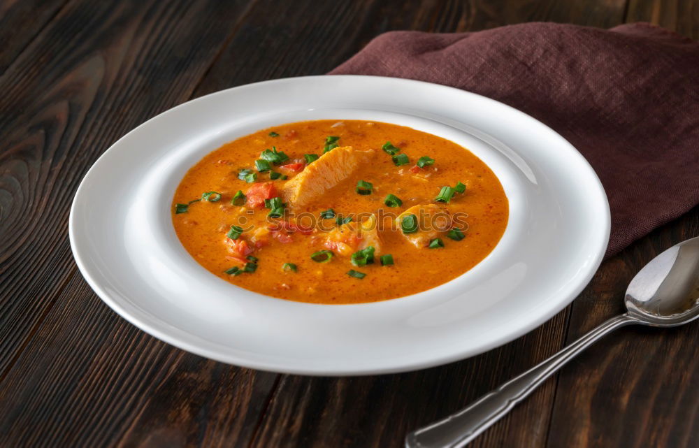 Similar – Image, Stock Photo Pumpkin soup on the plate