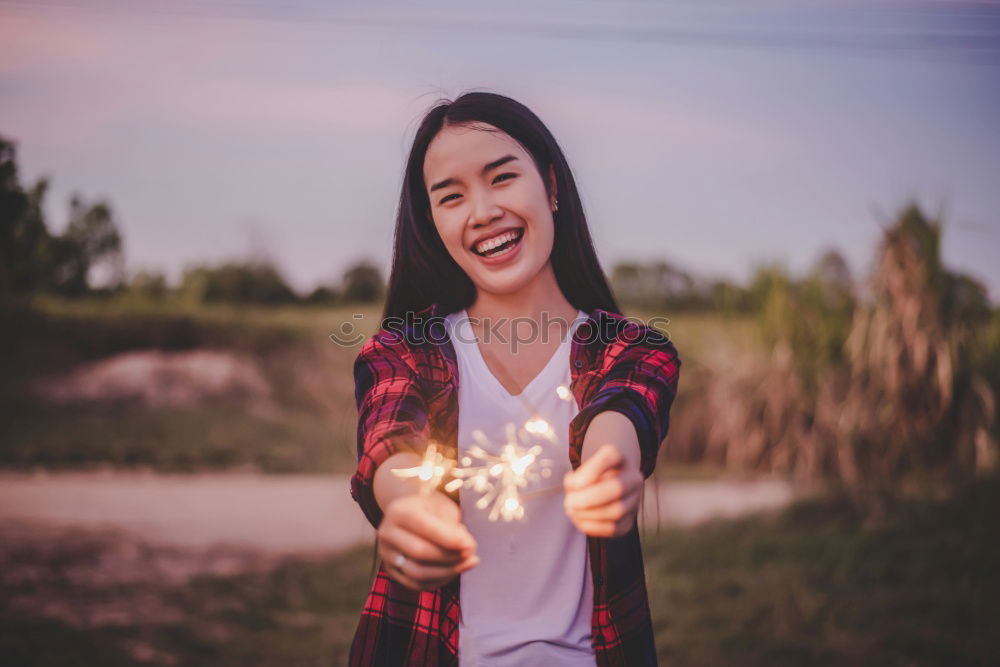 Image, Stock Photo Stylish model in autumnal wood