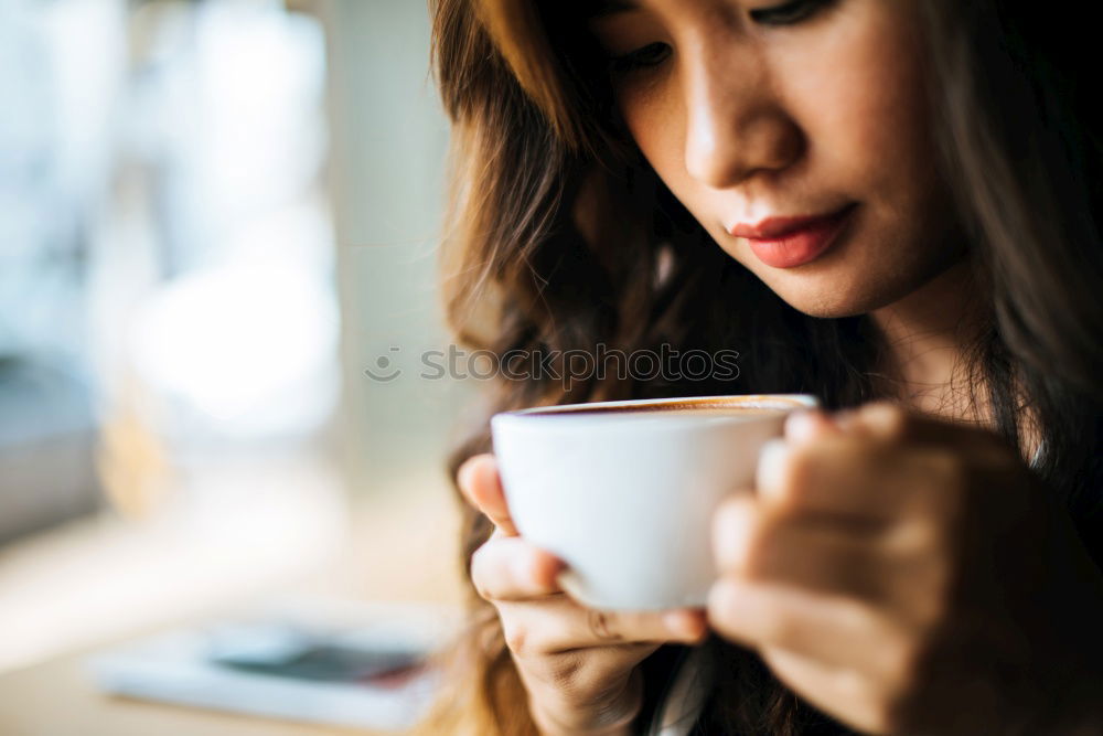 Similar – Image, Stock Photo Beautiful young woman drinking coffee