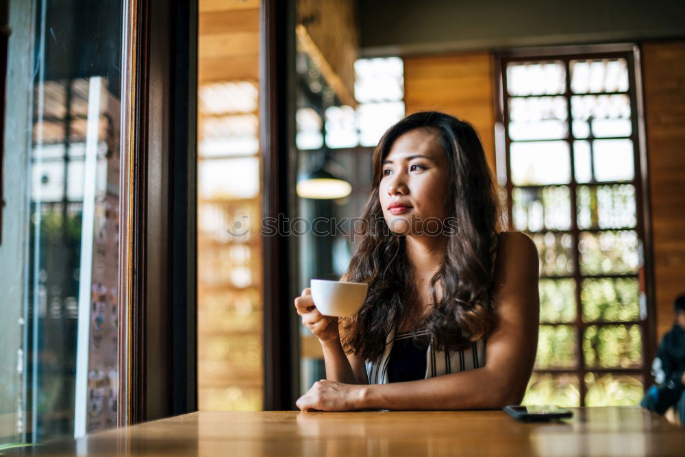 Similar – Image, Stock Photo Woman with smartphone in cafe