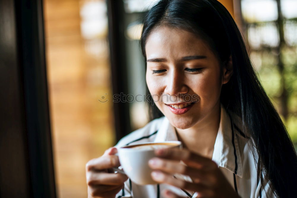 Similar – Image, Stock Photo Woman drinking cup of coffee